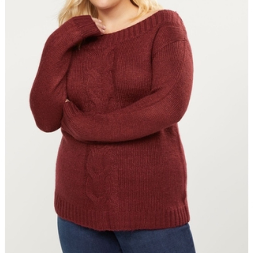 Lane Bryant Double Cable knit sweater Maroon 18/20